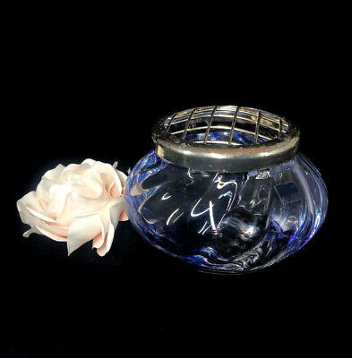 Vintage Small Blue Glass Vase Rose Bowl with Steel Mesh Caithness Scotland | eBay US