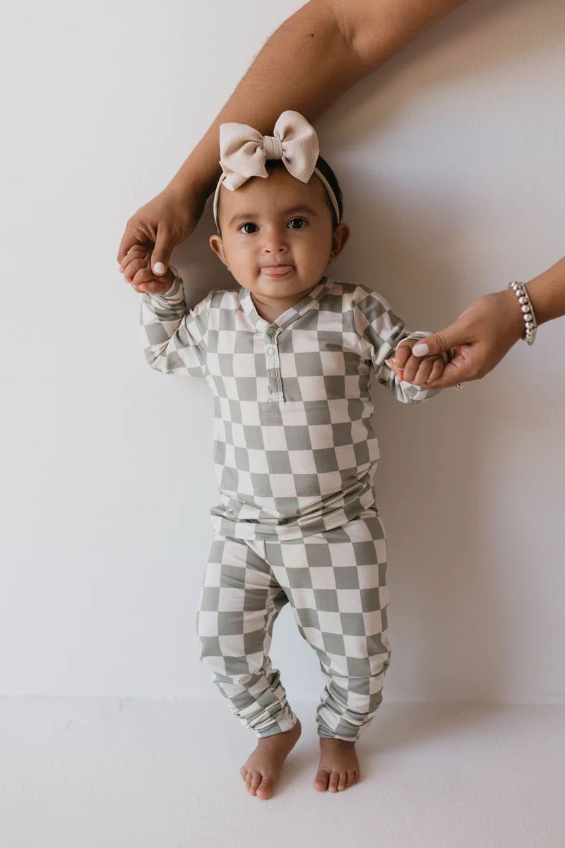 Sage Checkerboard | Bamboo Two Piece Pajamas | Forever French