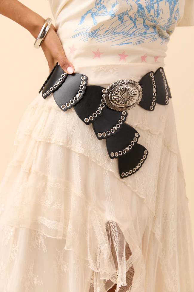 Francesca Black Concho Hip Belt | Pink Lily