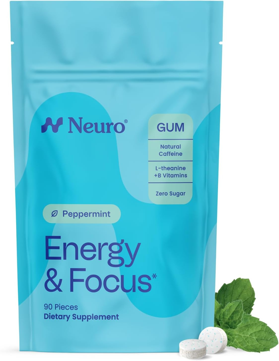 NeuroGum Energy Caffeine Gum (90 Pieces) - Sugar Free with L-theanine + Natural Caffeine + Vitamin B12 & B6 - Nootropic Energy & Focus Supplement for Women & Men - Keto & Vegan, Peppermint Flavor | Amazon (US)