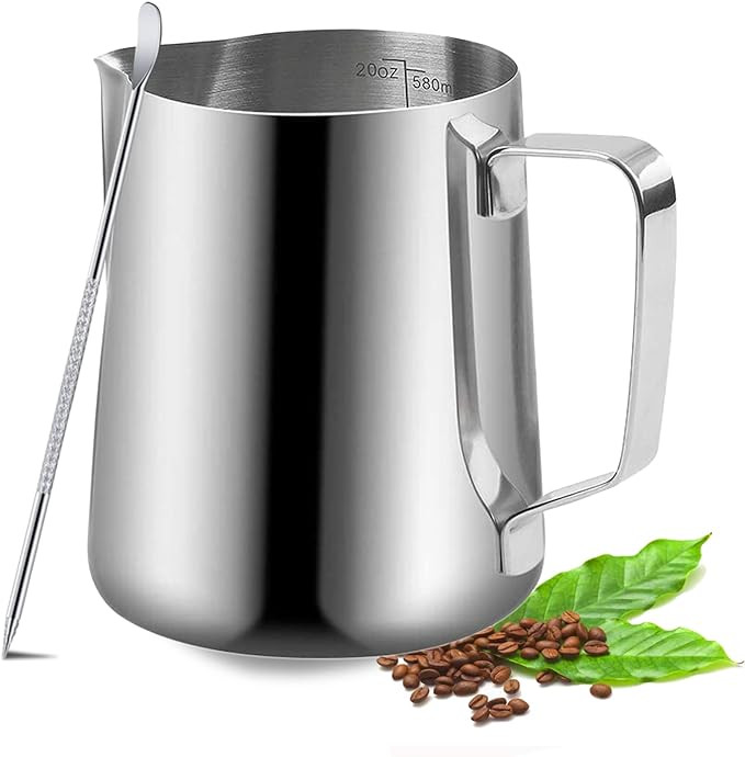 Milk Frothing Pitcher, 20oz/600ml Milk Frother Cup Stainless Steel Jug Steaming Pitcher, Milk Cof... | Amazon (US)