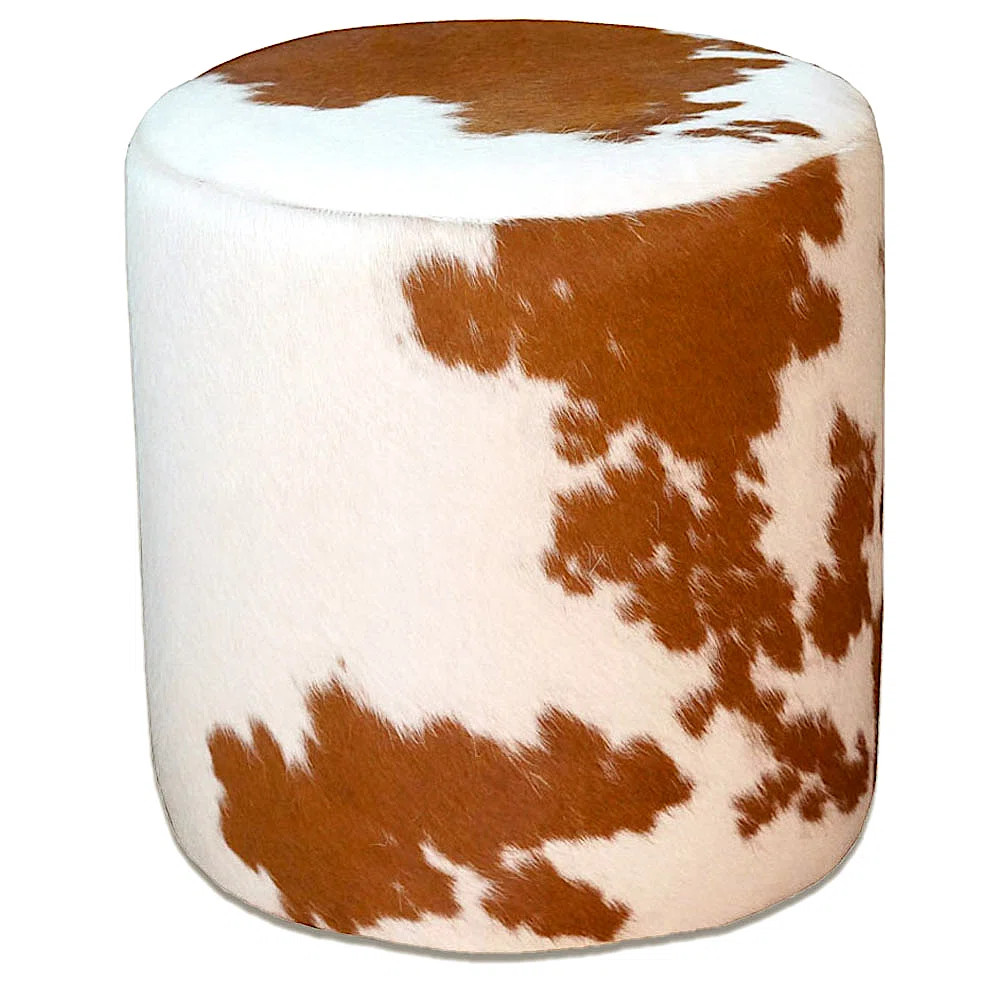 Orren Ellis Round Ottoman in Brown and White | Wayfair | Wayfair North America