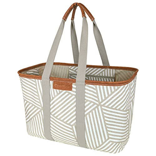 CleverMade Snapbasket LUXE Collapsible Tote - Geometric Taupe 1 Pack 30L / 8 Gal - Reusable Grocery Collapsible Storage Shopping Organizer | Amazon (US)