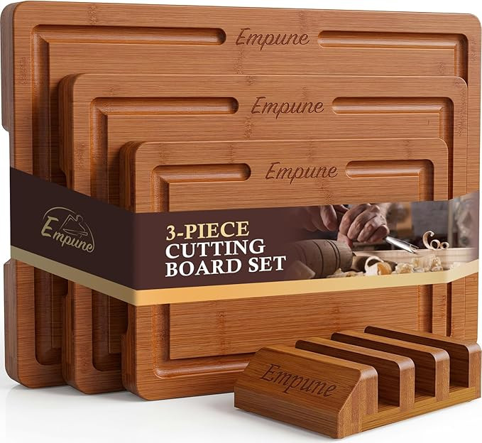 Empune Bamboo Cutting Boards for Kitchen, 3 Piece Extra Thick Cutting Board Set with Juice Groove... | Amazon (US)