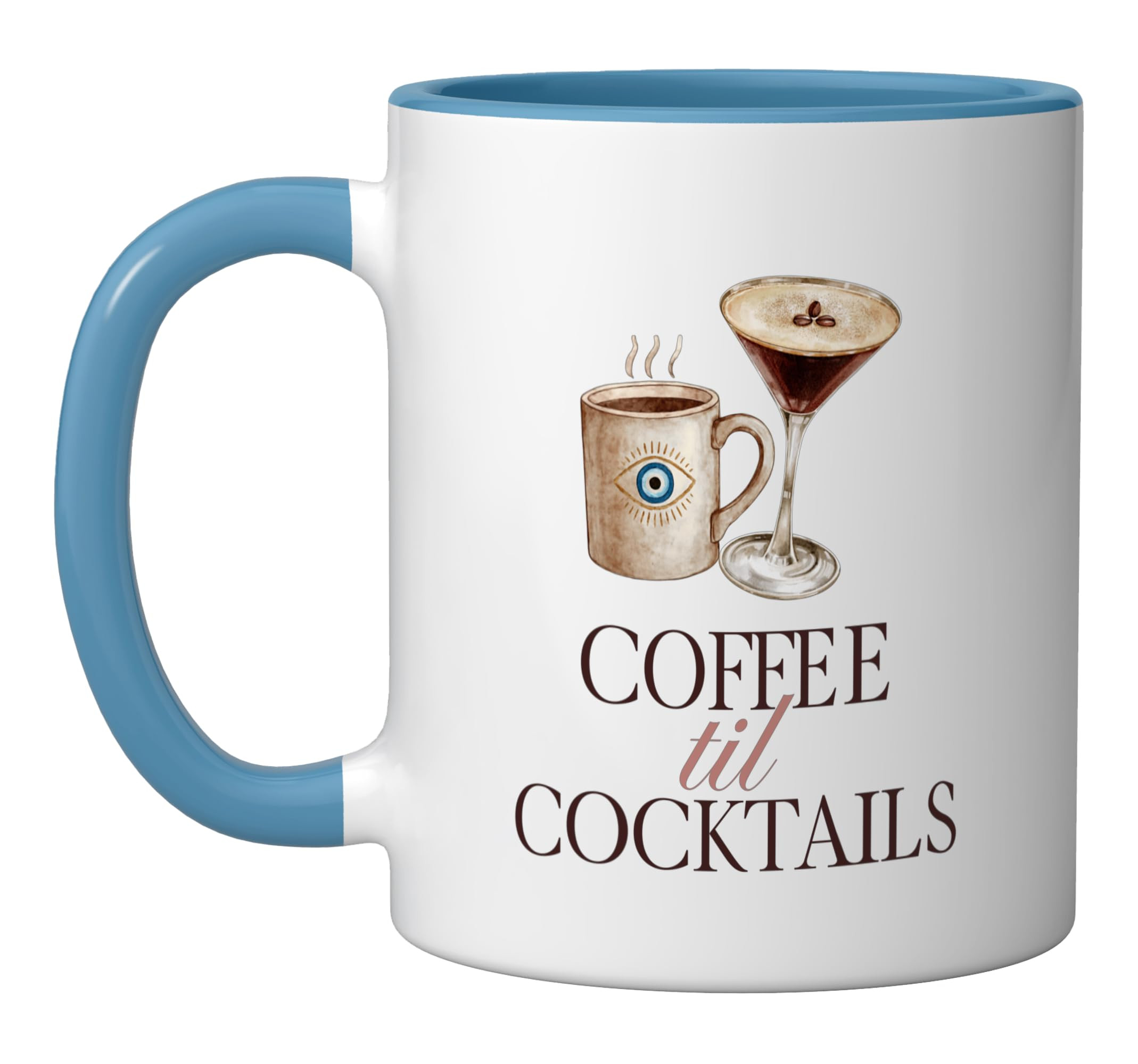 Coffee til Cocktails Ceramic Mug, Blue/White | Amazon (US)