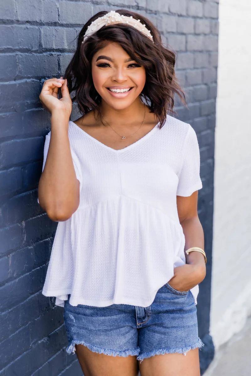 My Best Self White Waffle Peplum Blouse FINAL SALE | Pink Lily