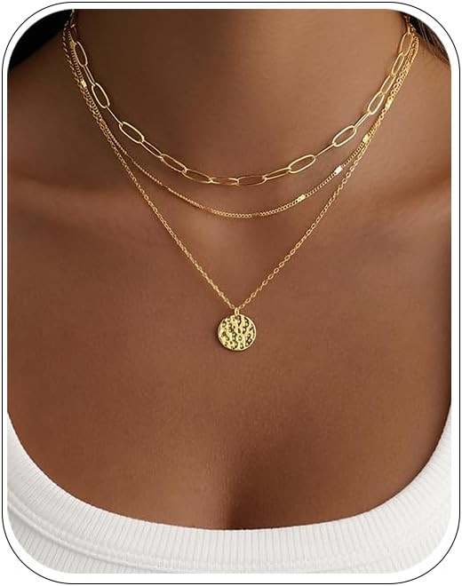 Amazon.com: JECOMY Layered Gold Necklace for Women, 14K Gold Plated Necklace Set for Women, Daint... | Amazon (US)