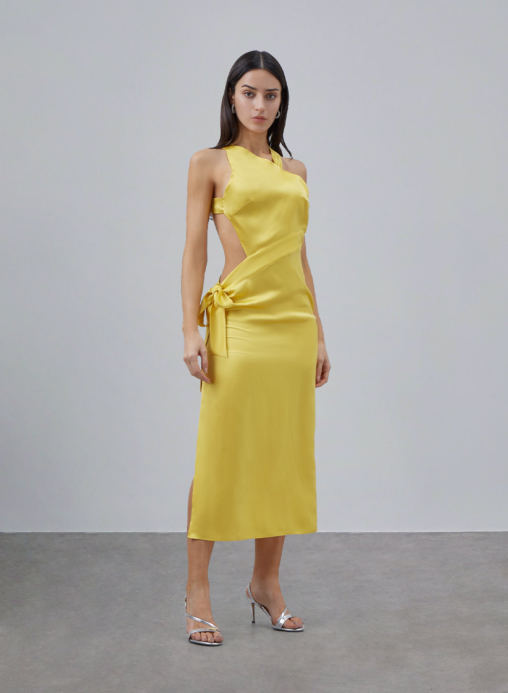 Side Slit Ribbon Silk Maxi Dress | Silk Maison