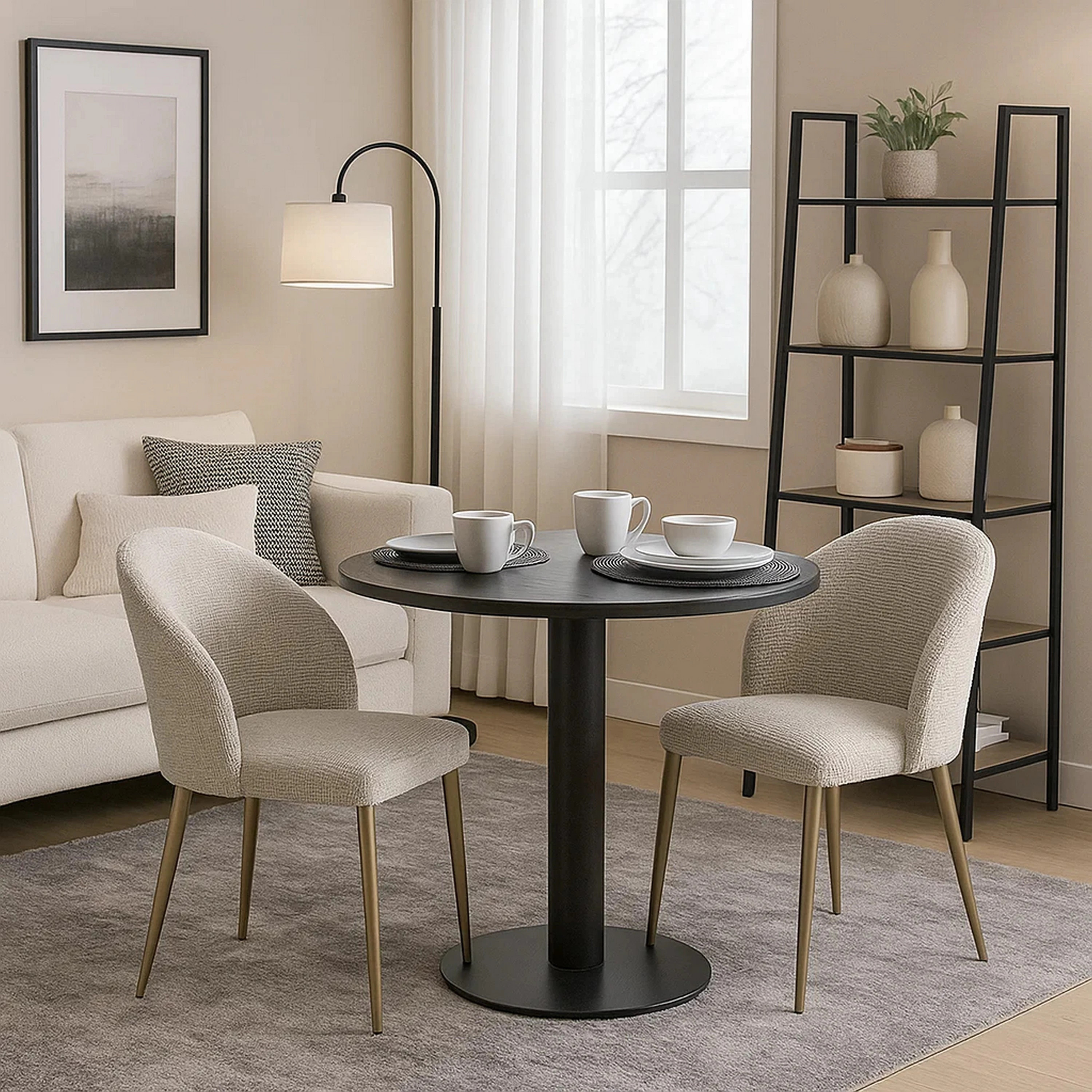 Geru Dining Side Chair Set of 2, Plush Padded Curved Back, Light Gray | Overstock