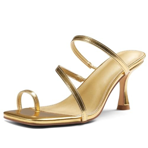 Uacllcau Women’s Strappy Kitten Heels Sandals Square Open Toe Flip Flop Heels Thong Heeled Sandals for Women Fashion Party Dress | Amazon (US)