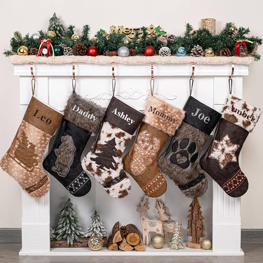 Lubot 2025 Personalized Christmas Stockings, Western Cowboy 20" Rustic Farmhouse Fireplace Hangin... | Amazon (US)