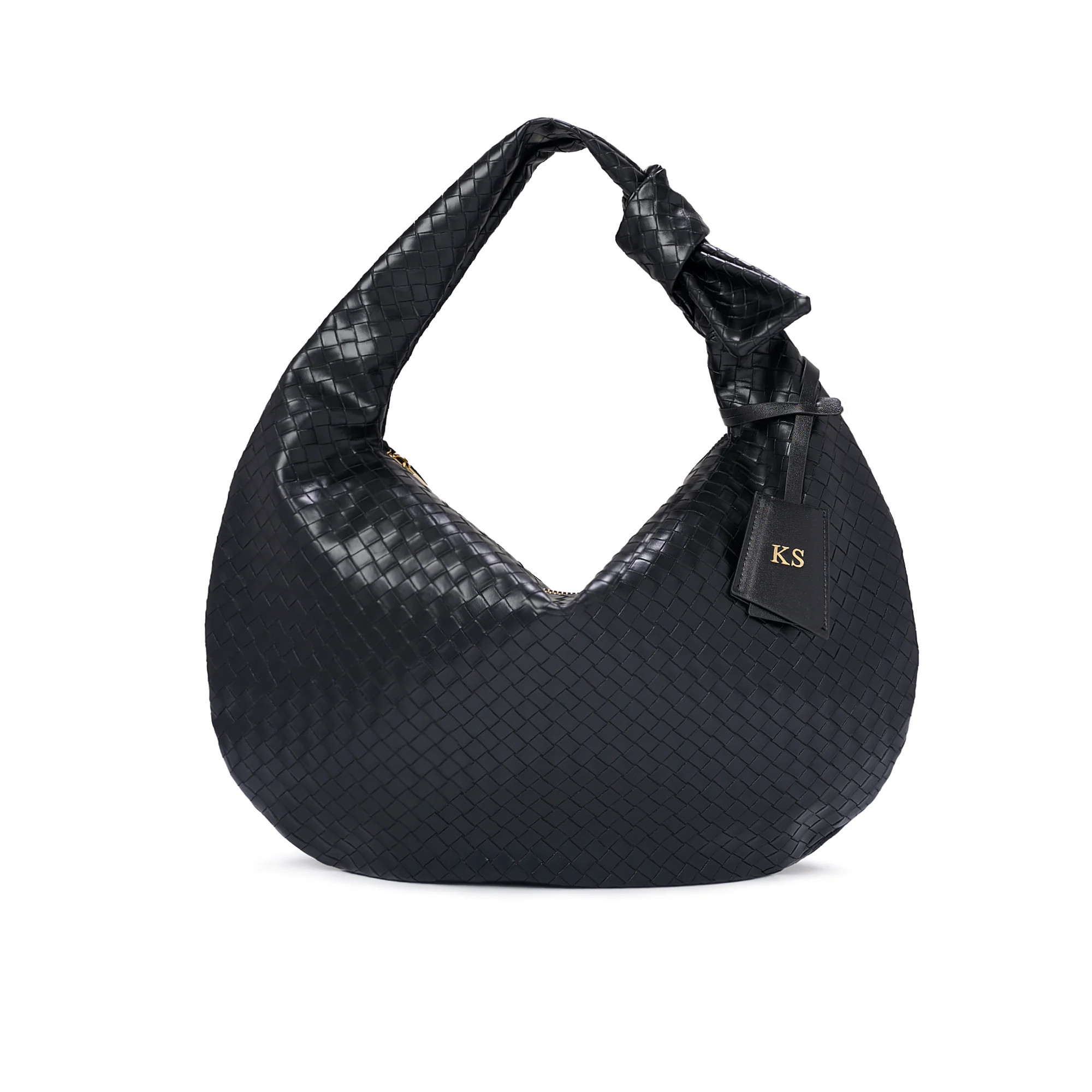 Black Woven Vegan Leather Shoulder Bag | Sienna Olivia