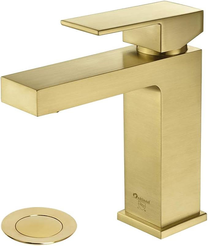 Brushed Gold Bathroom Faucet, Oakland Modern Brass Bathroom Sink Faucet Single Hole with Drain As... | Amazon (US)