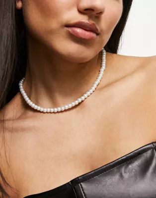 ASOS DESIGN necklace with simple faux glass pearl design | ASOS (Global)