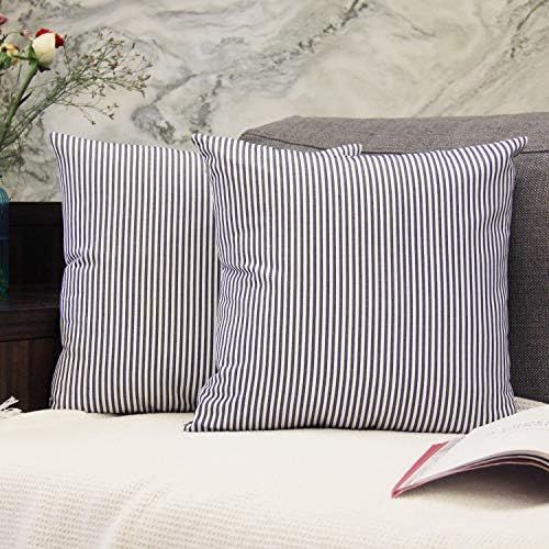 JOJUSIS Farmhouse Striped Throw Pillow Covers Decorative Ticking Couch Pillowcases 18 x 18 Inch P... | Amazon (US)