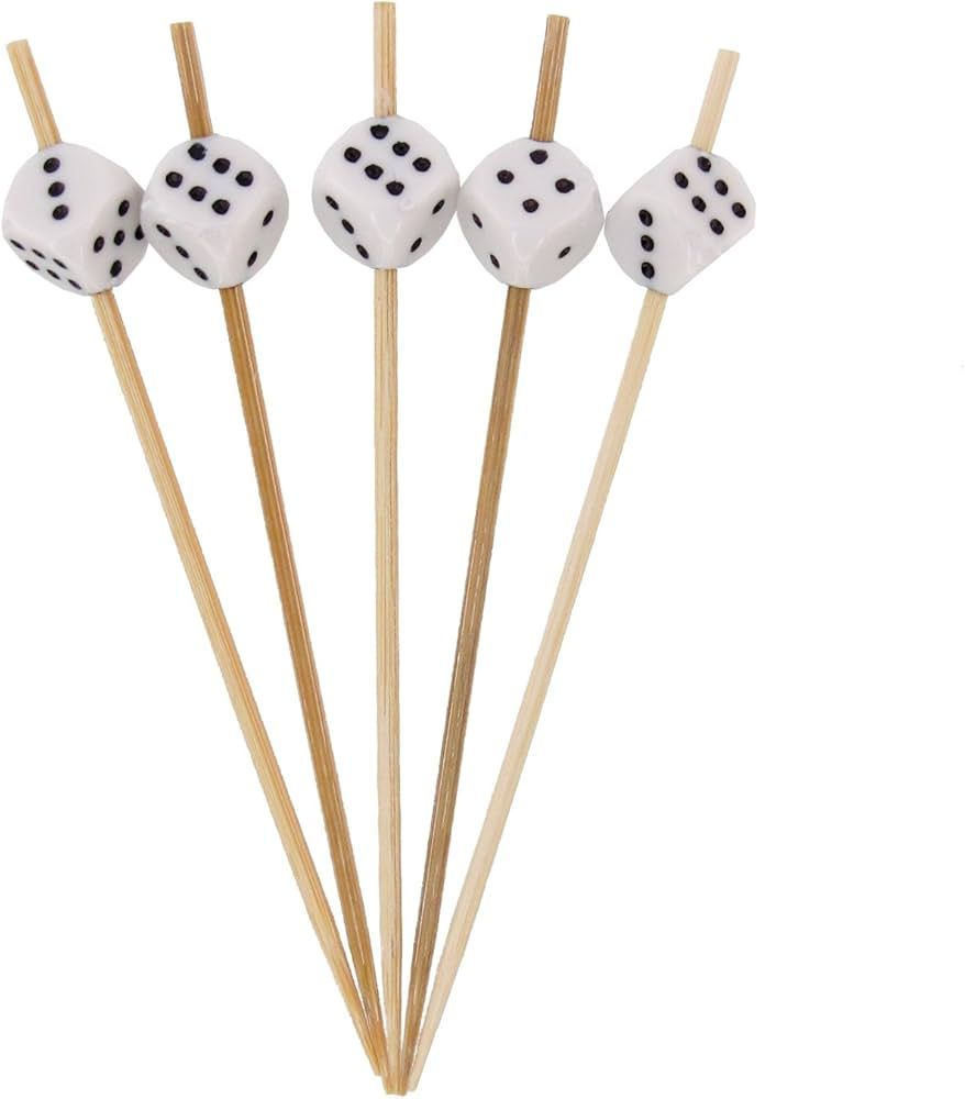 BambooMN 3.9" Decorative Dice Party End Bamboo Cocktail Fruit Sandwich Picks Skewers for Catered ... | Amazon (US)