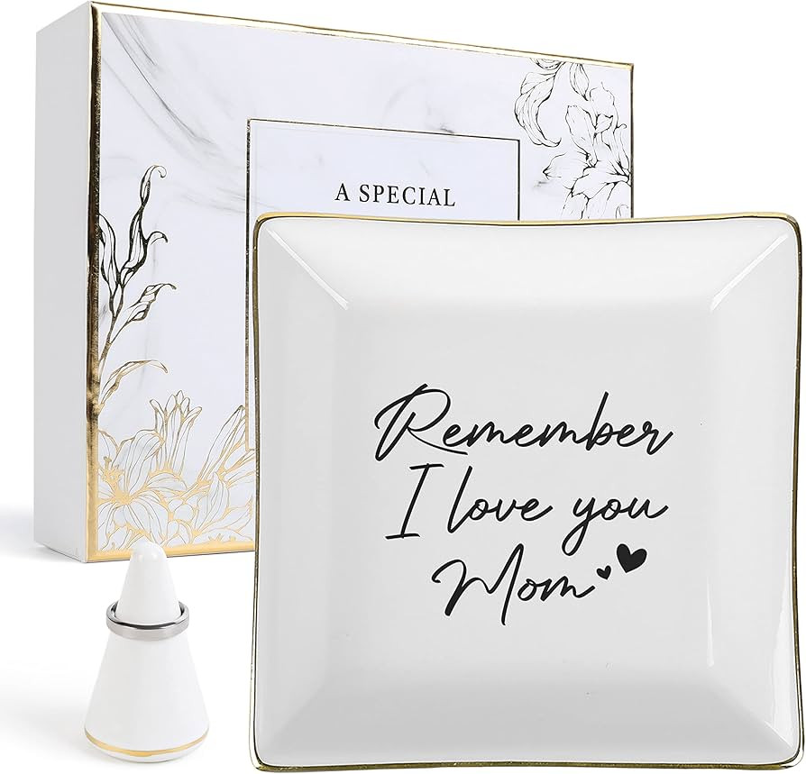 JAUVIE Remember I Love You Mom Ceramic Trinket Tray Mom Birthday Gifts - Ring Holder for Mom from... | Amazon (US)