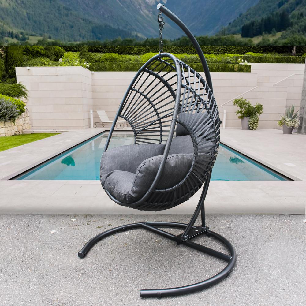 Nestfair 72.83 in. Wicker High Quality Outdoor Indoor Patio Swing Egg chair with Gray Cushion | The Home Depot