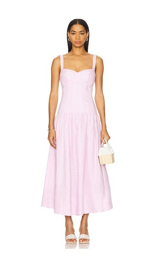 X Revolve Makenna Corset Midi Dress in Rose | Revolve Clothing (Global)