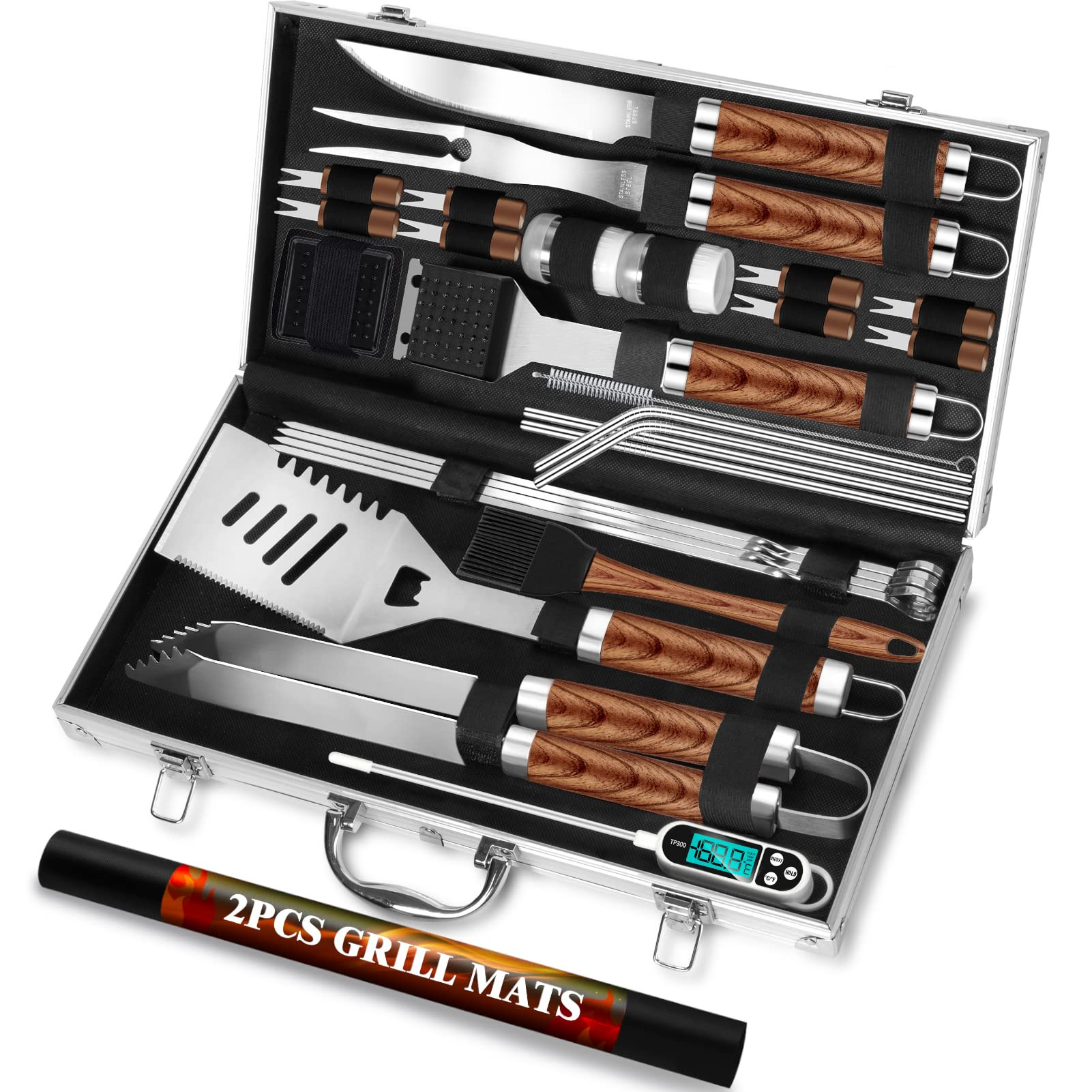 ROMANTICIST 30pcs BBQ Grill Tool Set for Men Dad, Heavy Duty Stainless Steel Grill Utensils Set, ... | Amazon (US)
