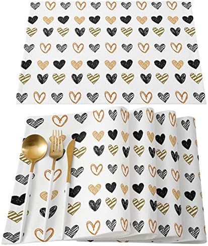 Happy Valentine's Day Placemats Set of 6, Cotton Linen Heat Resistant Table Mats Non-Slip Washable L | Amazon (US)