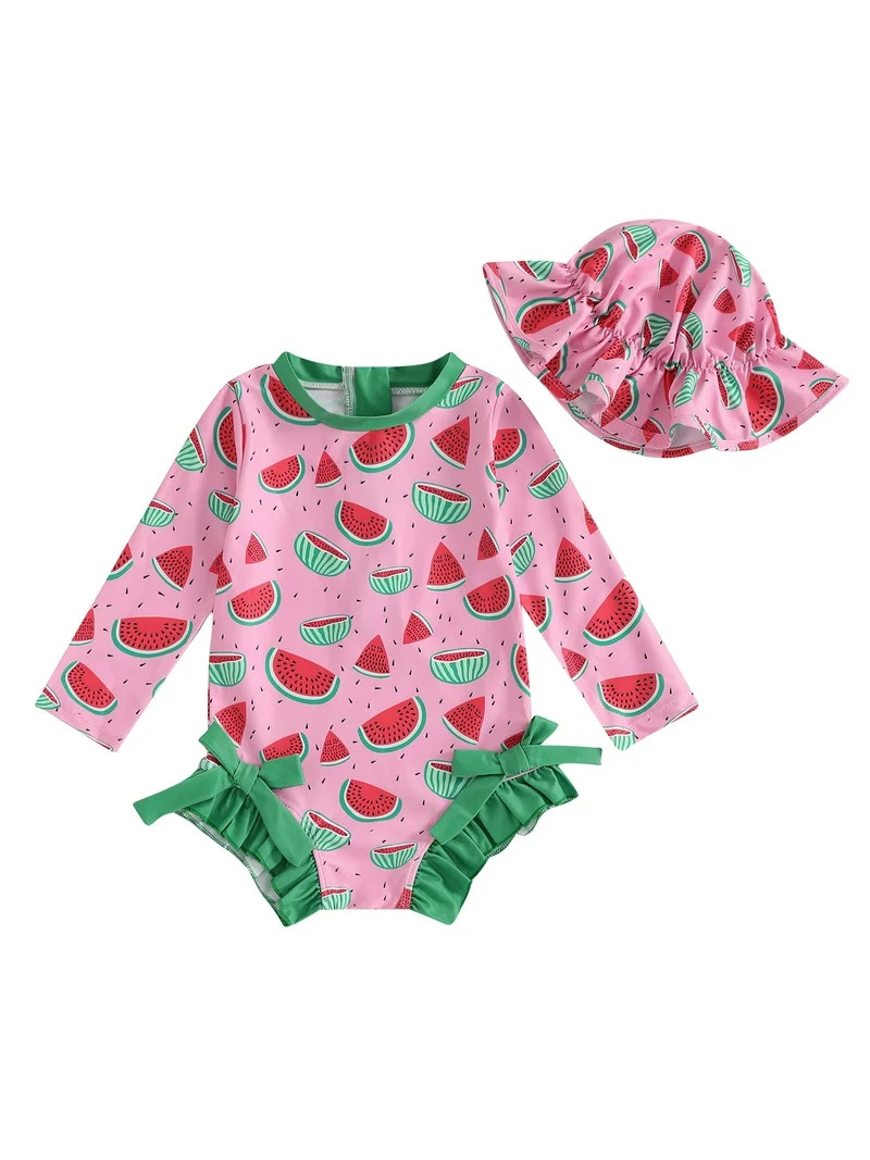 BemeyourBBs Girl Rash Guard Swimsuits Strawberry/Watermelon Print Swimwear and Cap | Walmart (US)