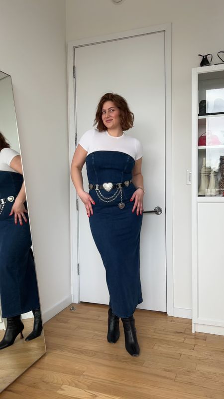 Styling a white tee for spring day 5! This denim maxi dress is the perfect winter to spring transitional piece - paired with a chunky belt for texture
Midsize fashion, curvy girl fashion, spring fashion, spring outfit, spring outfit inspiration, style inspiration, outfit inspiration 

#LTKSpringSale #LTKstyletip #LTKmidsize