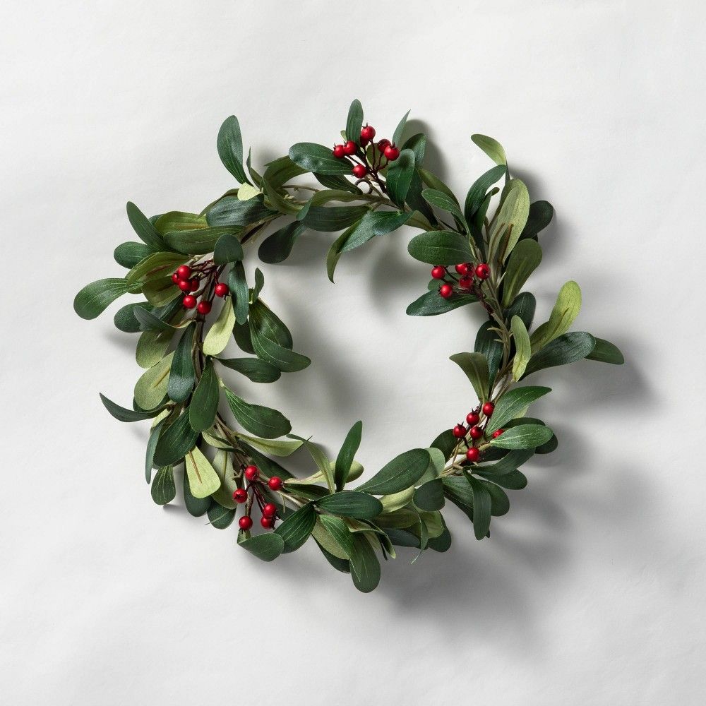 12.5"" Faux Mistletoe Wreath with Red Berries - Hearth & Hand with Magnolia | Target