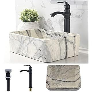 Rectangle Vessel Sink Marble - Couoko 16"x12" Rectangular Bathroom Vessel Sink Above Counter Marb... | Amazon (US)