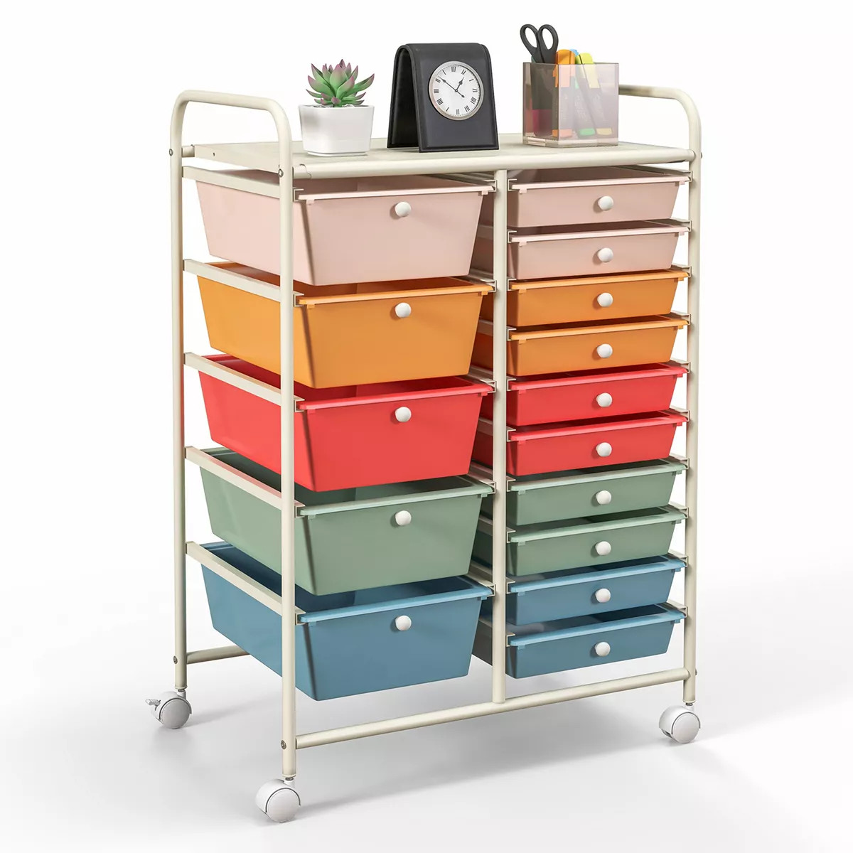 Costway 15 Drawer Rolling Storage Cart Tools Scrapbook Paper Office School Organizer Multicolored | Target