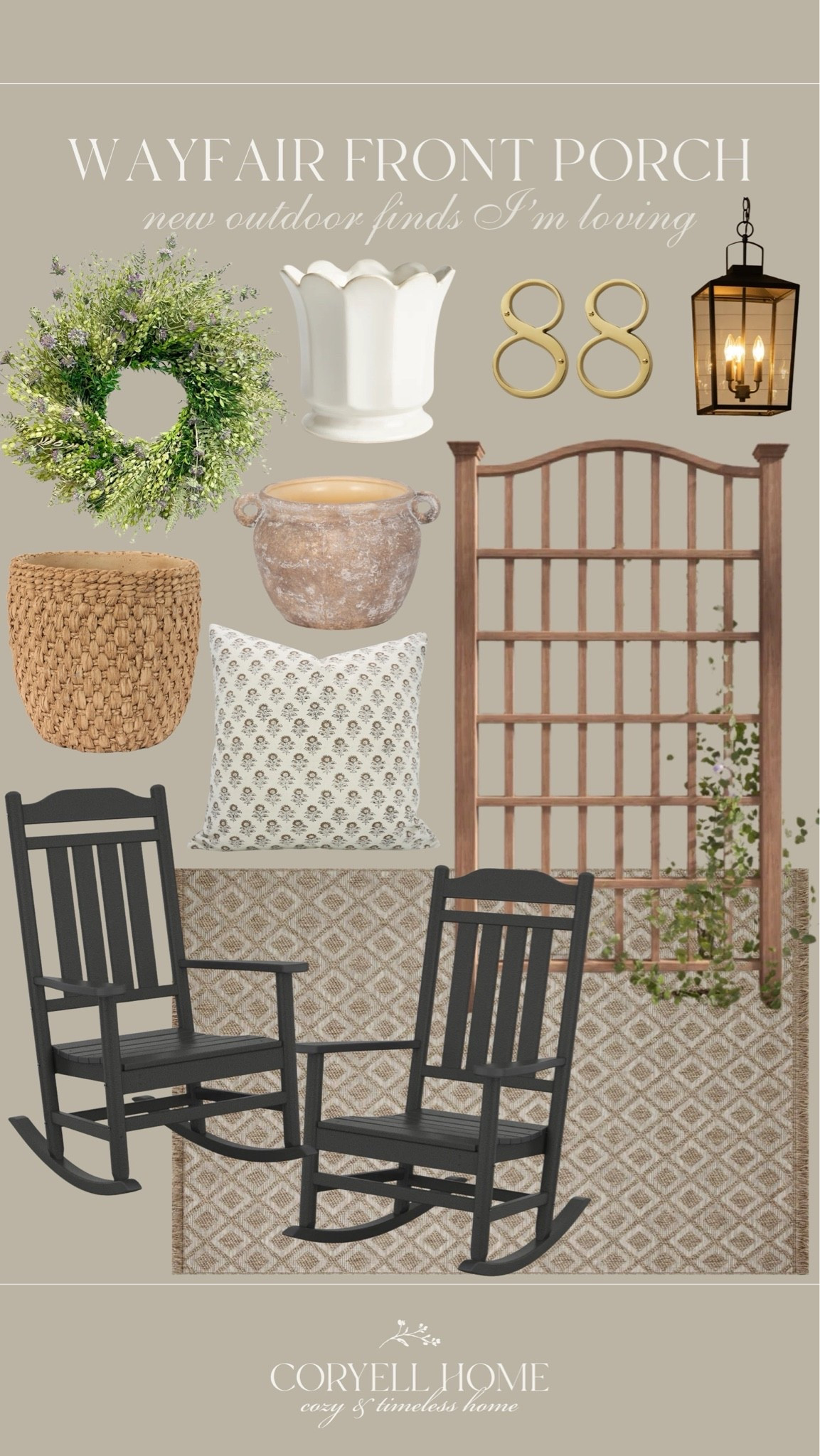 Wayfair front porch styling that I’m loving! 🖤🌿 The prettiest neutral and transitional home finds for an outdoor space this summer. Whether you’re styling your porch, deck, or front door, these are some neutral favorites.