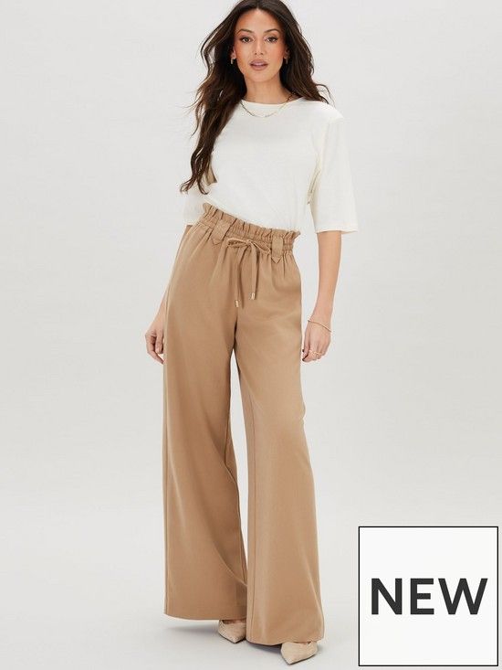 Michelle Keegan Elasticated Waist Wide Leg Trouser - Dark Nude | Very (UK)