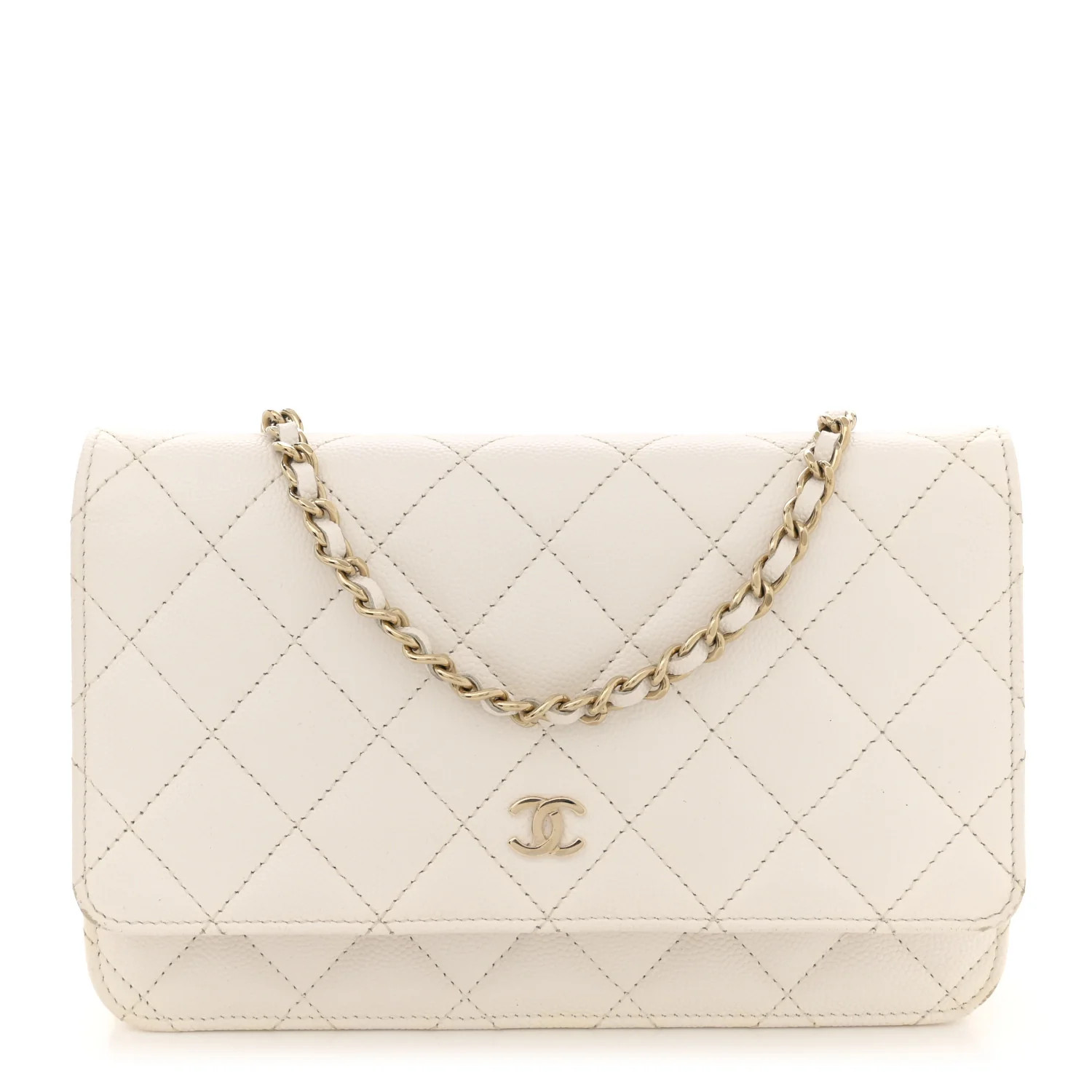 Caviar Quilted Wallet On Chain WOC White | FASHIONPHILE (US)