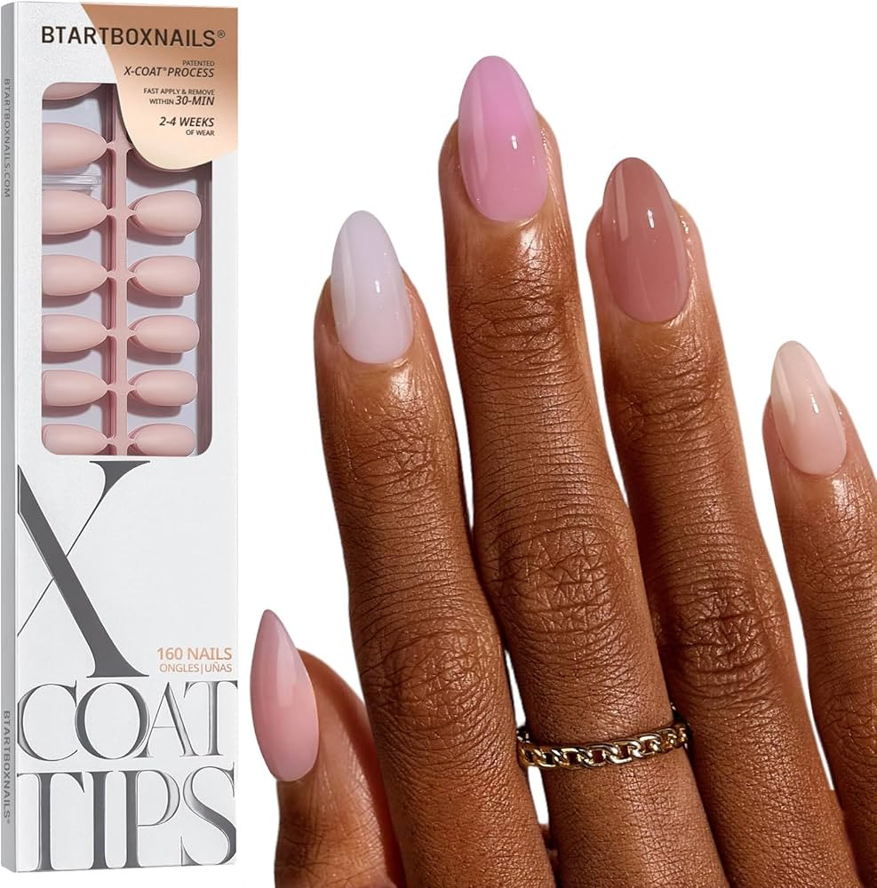 BTArtboxnails XCOATTIPS Bare 5-Shades Nude Press on Nails - Short Almond Press on Nails, 4-Week W... | Amazon (US)