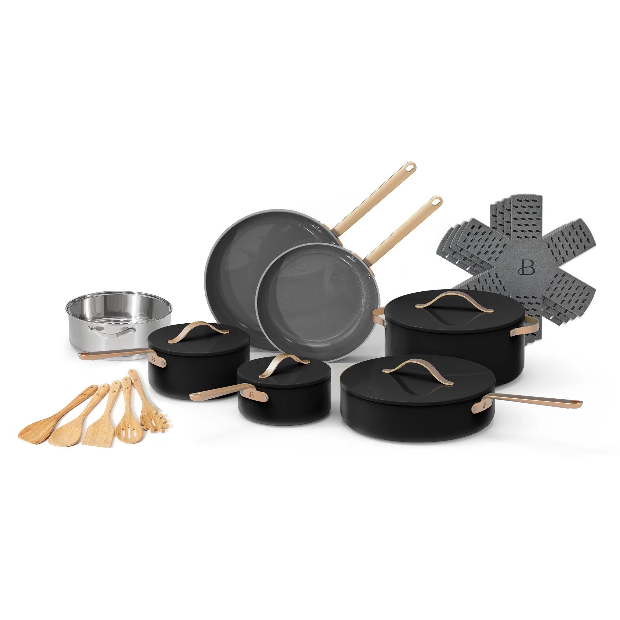 Beautiful 20pc Ceramic Non-Stick Cookware Set, Black Sesame by Drew Barrymore - Walmart.com | Walmart (US)