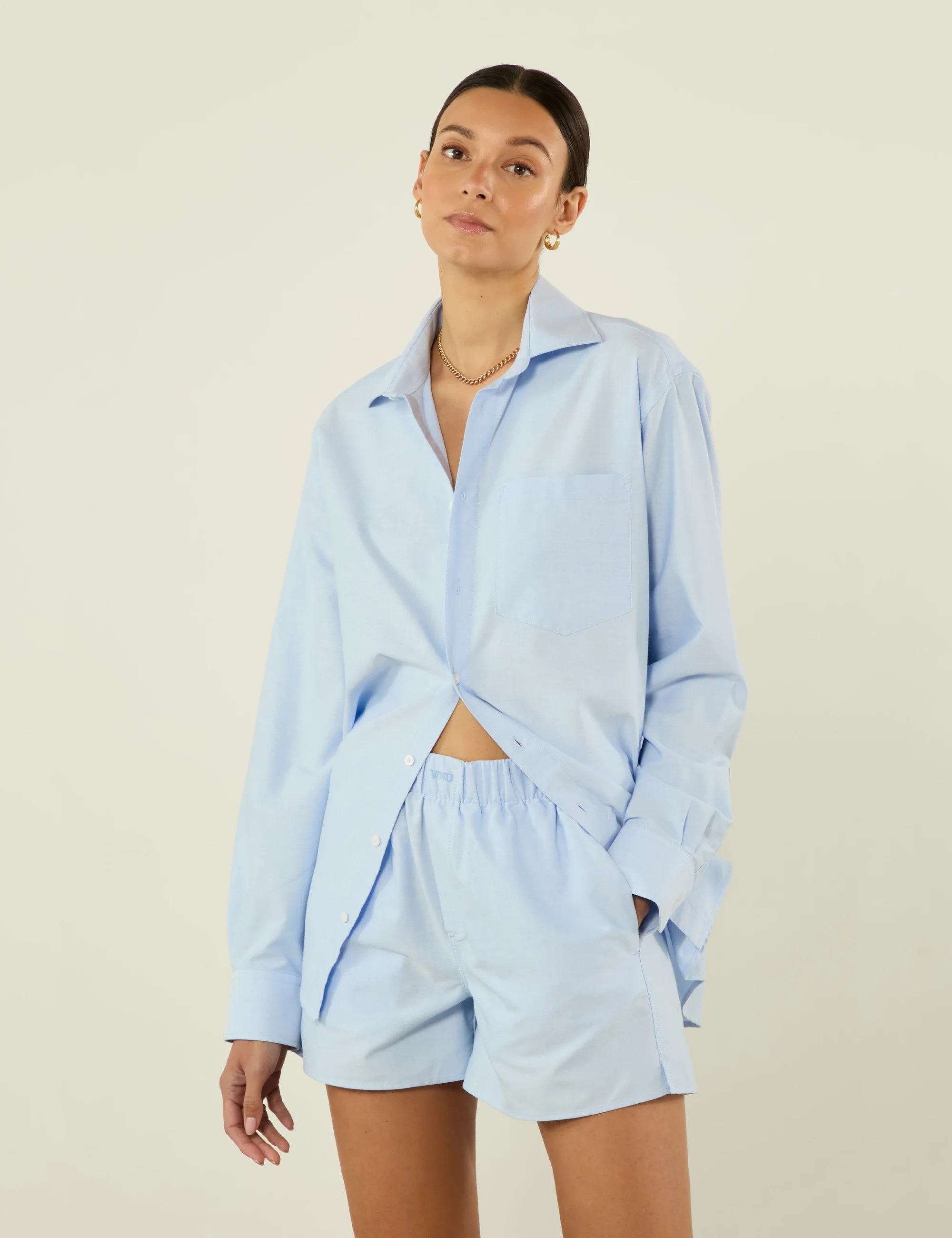 The Classic: Oxford Shirt & Boxer Set, Celeste Blue | With Nothing Underneath