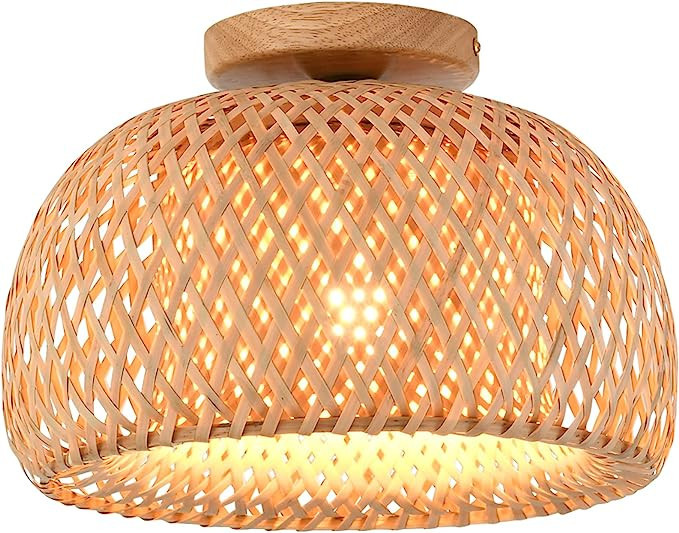 Capslpad Rattan Semi Flush Mount Ceiling Light,Bamboo Wicker Ceiling Light Fixture,Handmade Boho ... | Amazon (US)