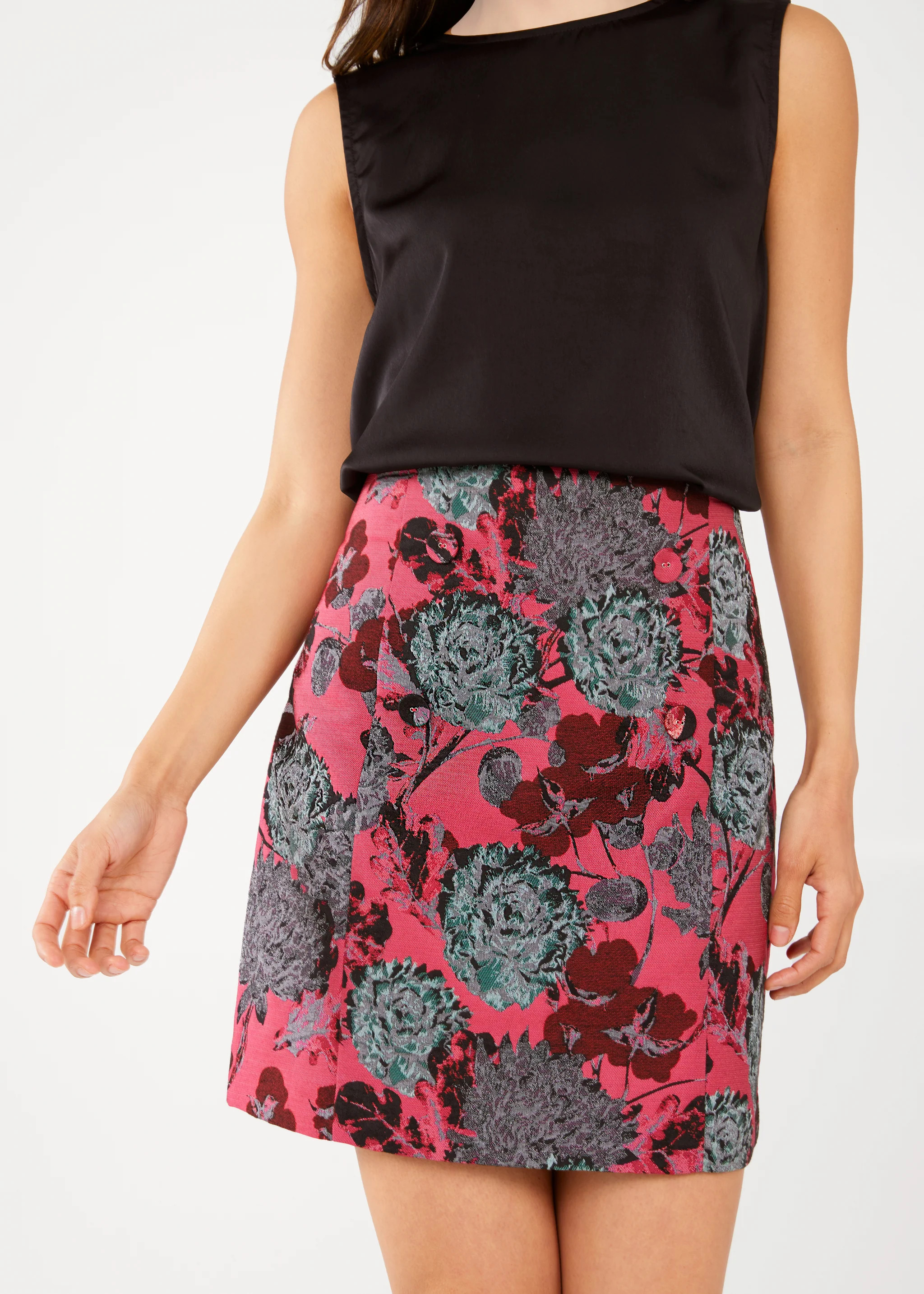 Jessica Skirt Hot Pink Vintage Dahlia Jacquard | Abbey Glass