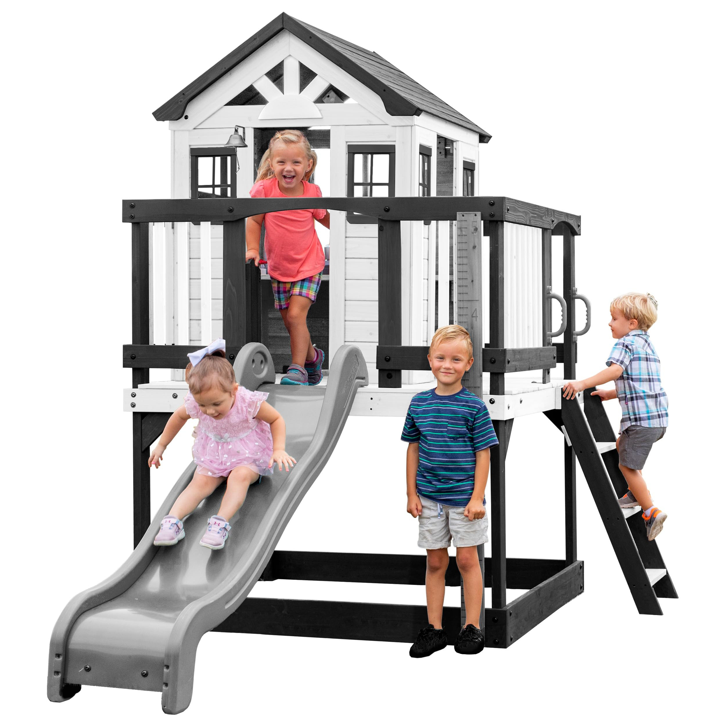 Backyard Discovery Sweetwater Heights White Elevated Cedar Wooden Kids Playhouse with Wave Slide,... | Amazon (US)