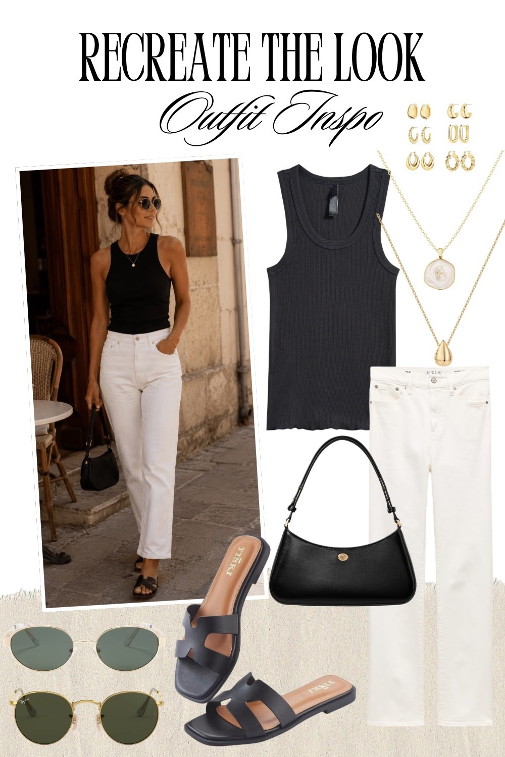 RE-CREATE THE LOOK! 
Classic Style Outfit Inspo😍

Whether you need an outfit for the office, a girls date night dinner, running errands or just a casual but chic go to look - this is the perfect outfit inspo 🖤

I’ve rounded up pieces from various retailers from all different price points to help you recreate this entire look on your own! 

Everything is linked in my LTK - tap below to shop!
👇🏻🔗🤍✔️







#recreate the look
#style inspo
#fashion inspo
#women’s fashion 
#budget friendly
#designer fashion 
#summer fashion inspo
#classic fashion look
#black shoulder bag
#designer handbag 
#leather handbag 
#vacation style
#vacation fashion
#european fashion
#quiet luxury 
#weekend outfit
#brunch outfit 
#dinner date
#date night outfit 
#high neck black tank top
#white jeans
#straight leg jeans 
#high waisted jeans
#designer denim 
#h sandals
#steve madden
#gold earrings
#pendant necklace 
#amazon jewelry 
#round metal sunglasses 
#designer sunglasses 
#casual style
#casual outfit
#sporty casual
#preppy style 
#weekend style 
#revolve fashion 
#nordstrom fashion 
#j crew fashion 
#Amazon fashion 
#fashion collage 
#fashion over 40
#pinterest inspired
#pinterest outfit 
#ootd

#LTKootd #LTKSeasonal #LTKOver40