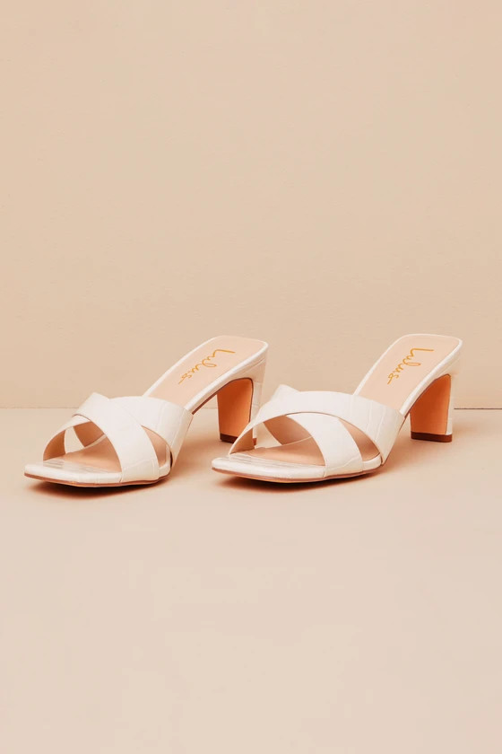 Deckerson Bone Crocodile-Embossed High Heel Slide Sandals | Lulus