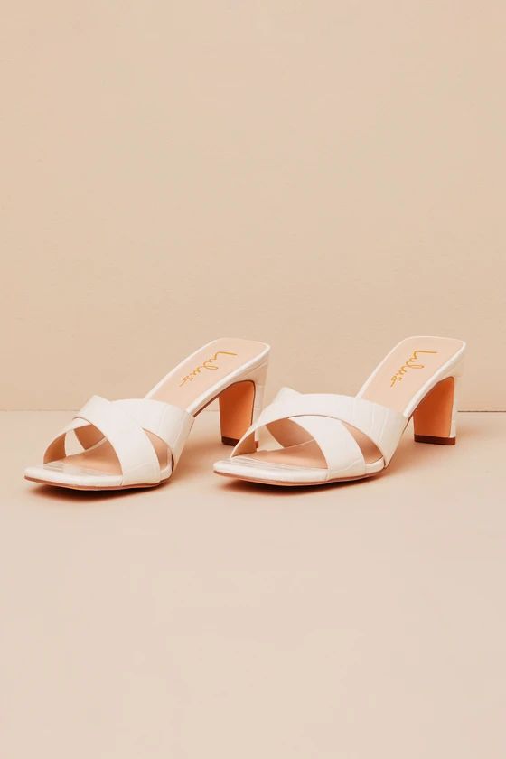 Deckerson Bone Crocodile-Embossed High Heel Slide Sandals | Lulus