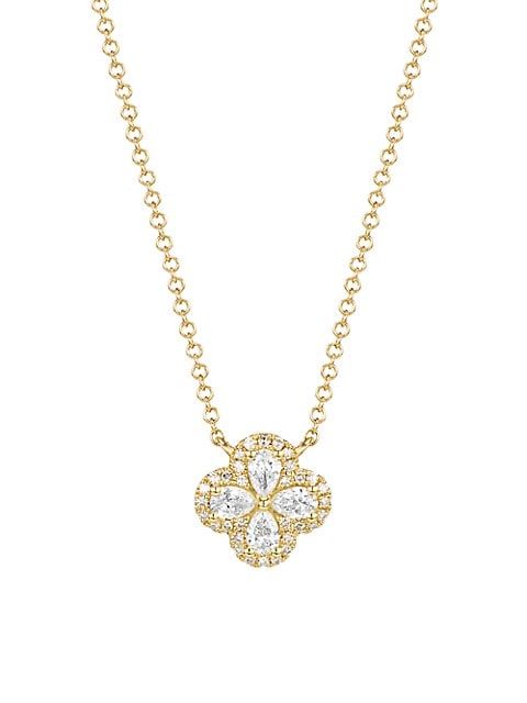 14K Yellow Gold & 0.41 TCW Diamond Four-Leaf Clover Pendant Necklace | Saks Fifth Avenue