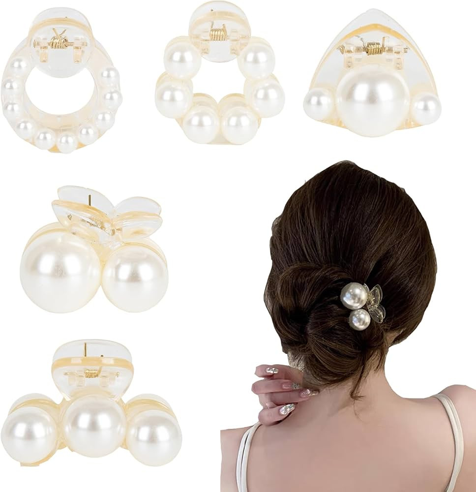 Pearl Hair Clips for Women, Small Hair Claw Clip Strong Hold,Mini Banana Jaw Clip Barrettes Nonsl... | Amazon (US)