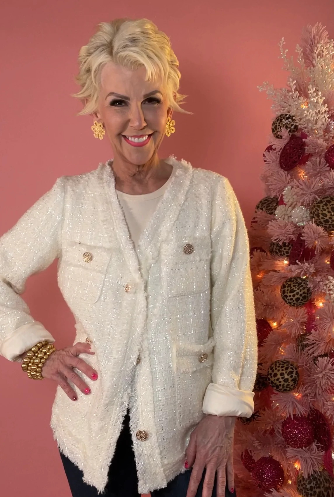 Creme Tweed Blazer | Peppered with leopard