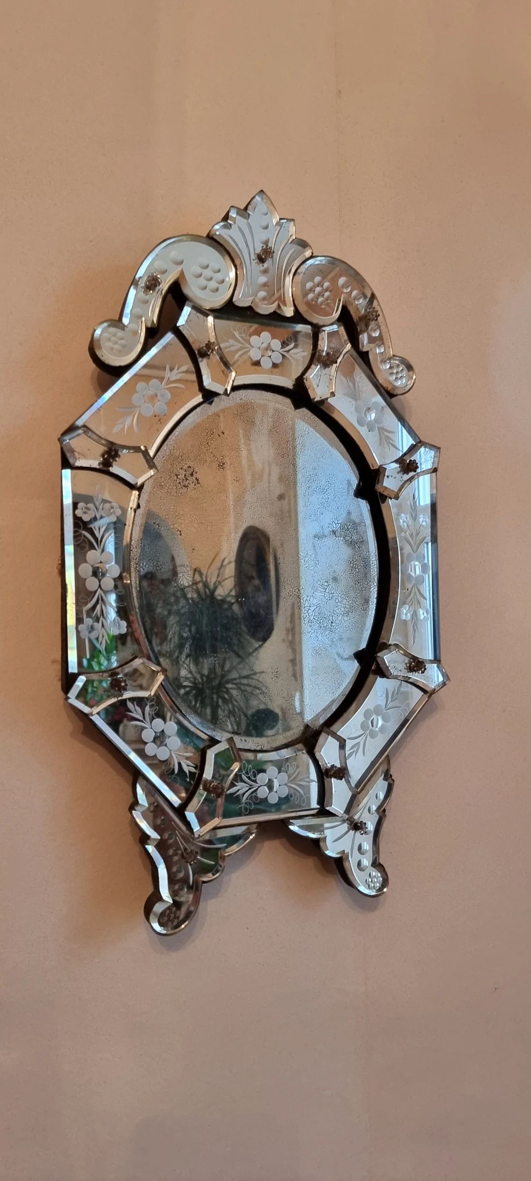 Midcentury Italian Venetian Beveled Mirror With Frosted Floral Etching - Etsy | Etsy (US)