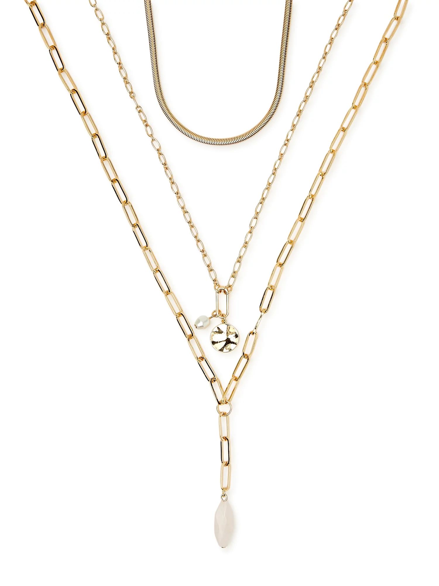 Scoop Women’s 14K Gold Flash-Plated Rose Quartz Layering Necklaces, 3-Piece Set | Walmart (US)