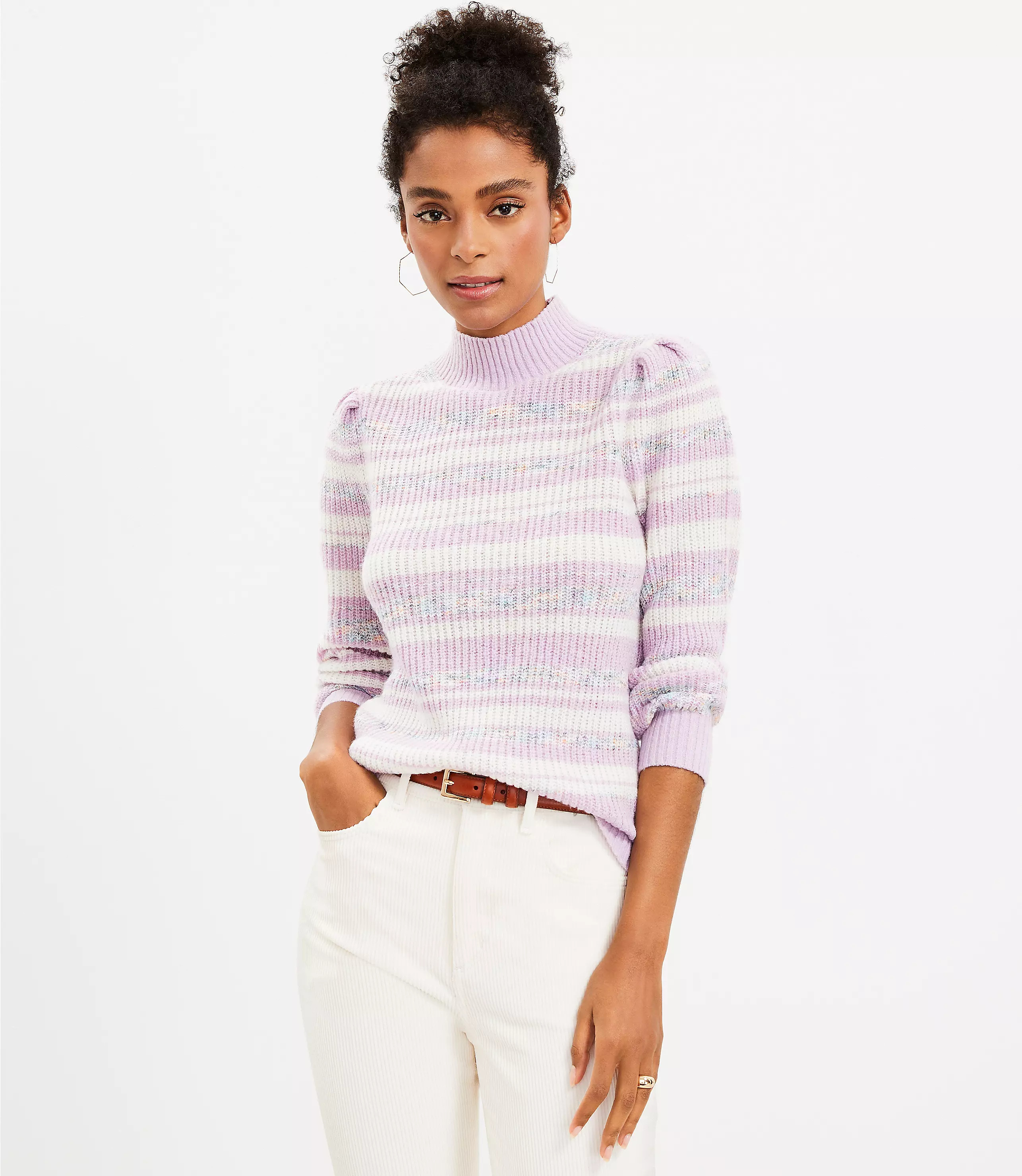 Spacedye Striped Mock Neck Sweater | LOFT