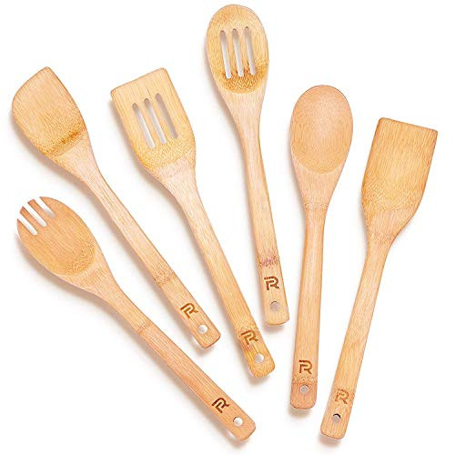 Wooden Kitchen Utensils Set - 6 Piece Non-Stick Bamboo Wooden Utensils for Cooking - Easy to Clean R | Amazon (US)