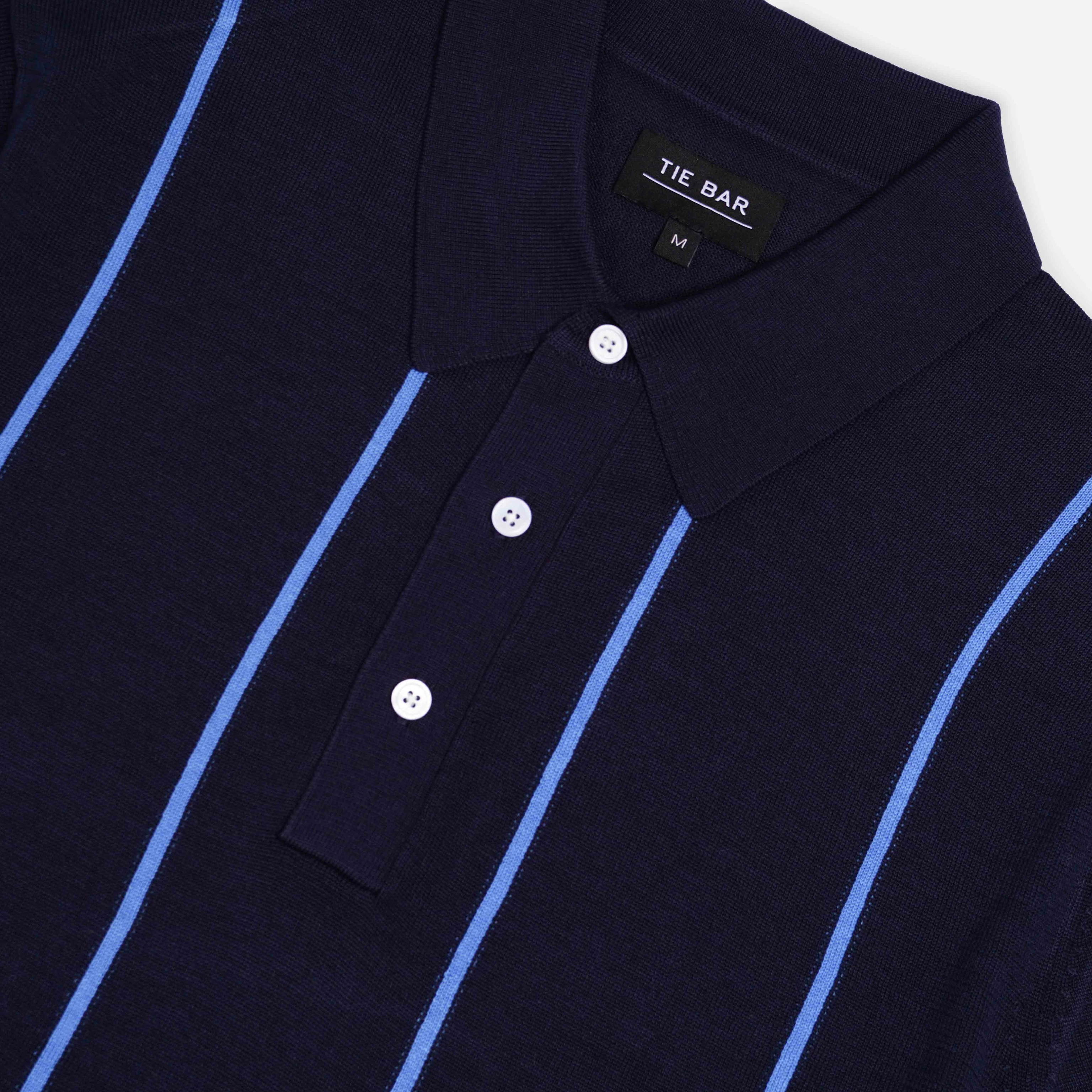 Thin Vertical Stripe Navy Polo | The Tie Bar